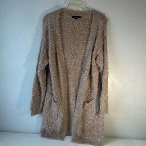 Love Tree Brown Fuzzy Open Front Long Length Cardigan ~ Women’s Size S